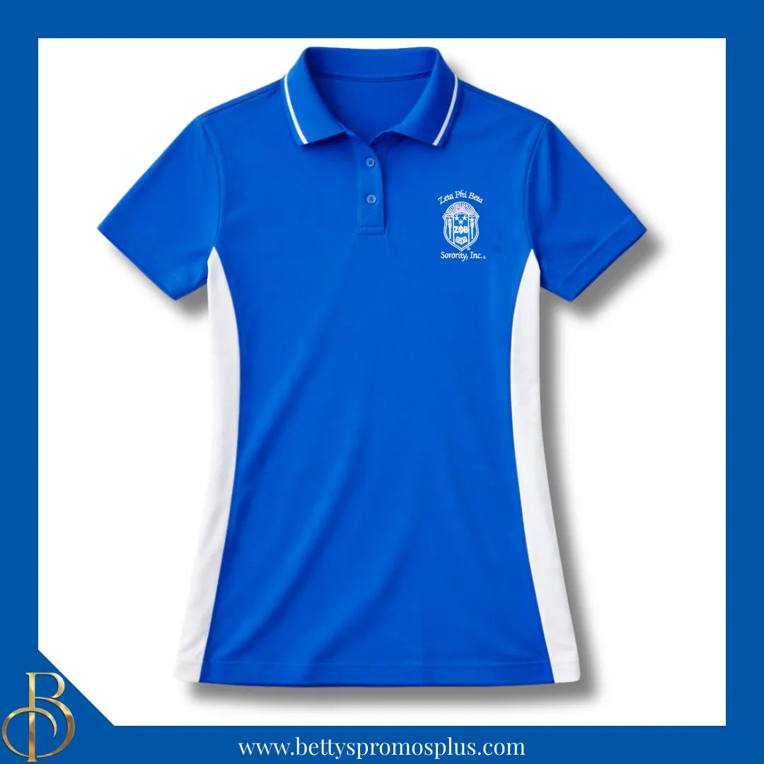 Zeta Phi Beta ΖΦΒ Two-Tone Sport Polo-Blue-X-Small-Zeta Phi Beta Paraphernalia-Zeta Phi Beta T-Shirts-Betty's Promos Plus