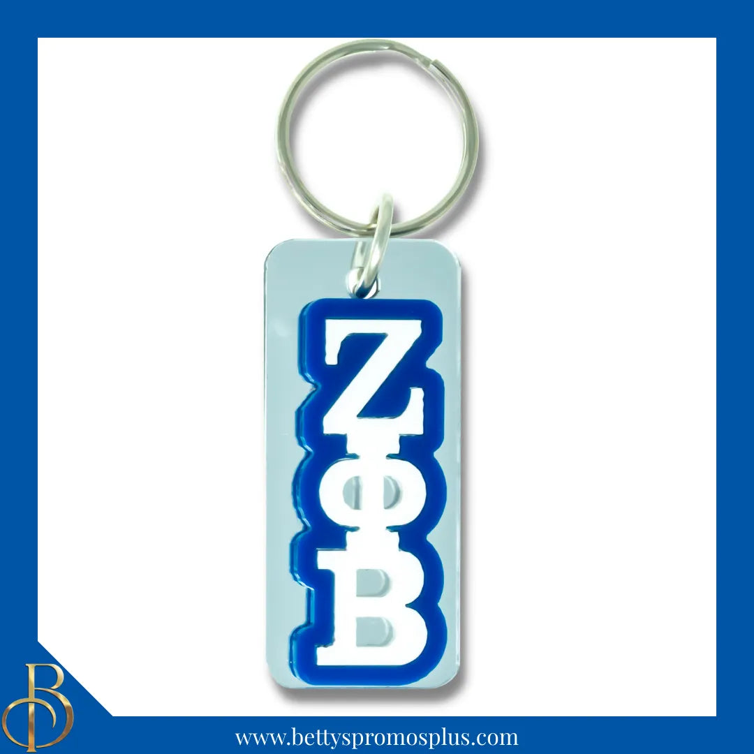 Zeta Phi Beta ΖΦΒ Vertical Block Acrylic Keychain-Silver-Zeta Phi Beta Paraphernalia-Zeta Phi Beta Keychain-Betty's Promos Plus