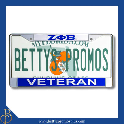 Zeta Phi Beta ΖΦΒ Veteran Chrome Laser Engraved Mirrored Acrylic Auto Tag License Plate Frame-Silver Top-Blue Bottom-Zeta Phi Beta Paraphernalia-Zeta Phi Beta Auto Tag Frame-Betty's Promos Plus