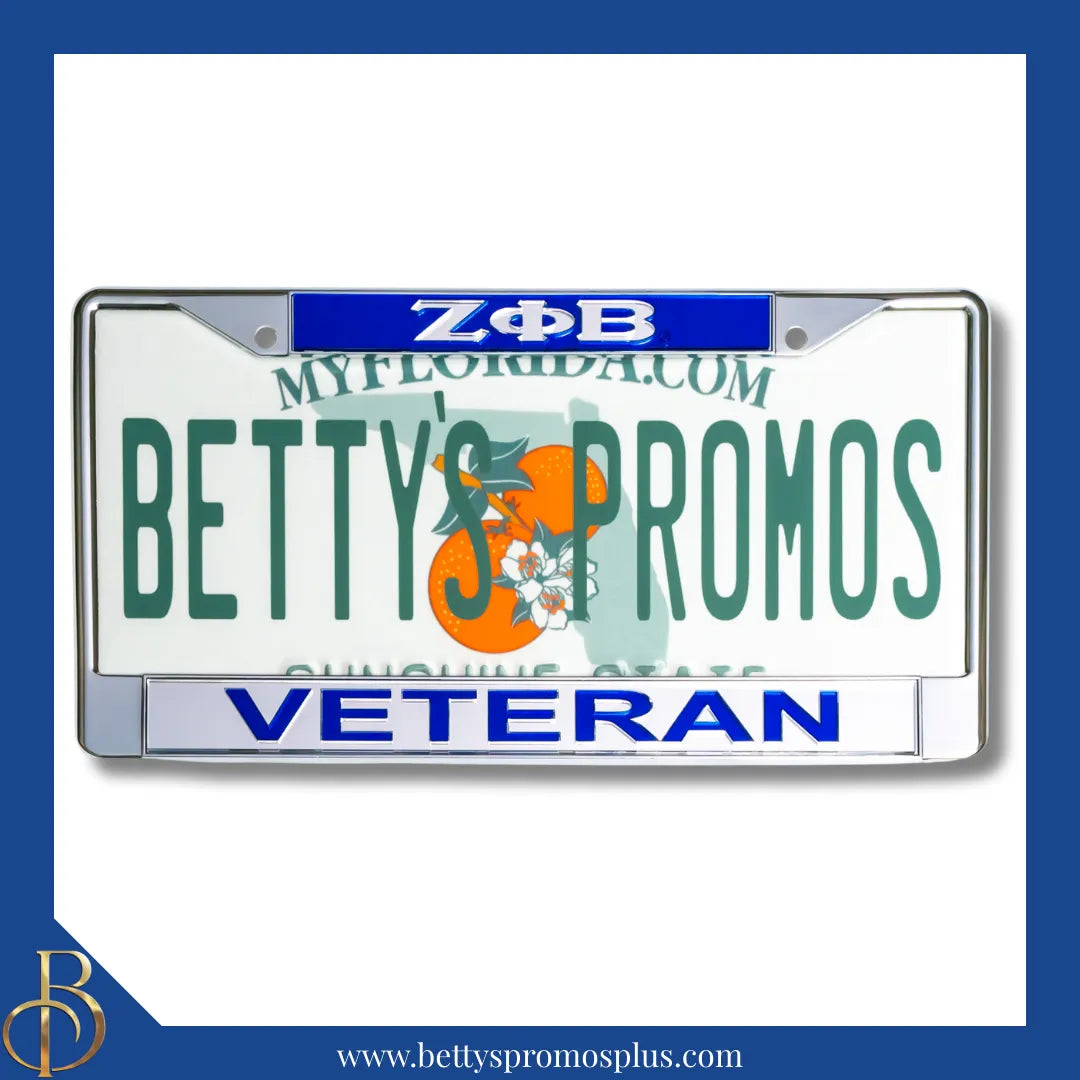 Zeta Phi Beta ΖΦΒ Veteran Chrome Laser Engraved Mirrored Acrylic Auto Tag License Plate Frame-Zeta Phi Beta Paraphernalia-Zeta Phi Beta Auto Tag Frame-Betty's Promos Plus