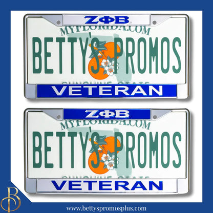 Zeta Phi Beta ΖΦΒ Veteran Chrome Laser Engraved Mirrored Acrylic Auto Tag License Plate Frame-Zeta Phi Beta Paraphernalia-Zeta Phi Beta Auto Tag Frame-Betty's Promos Plus