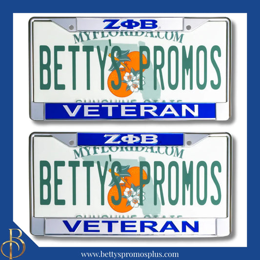 Zeta Phi Beta ΖΦΒ Veteran Chrome Laser Engraved Mirrored Acrylic Auto Tag License Plate Frame-Zeta Phi Beta Paraphernalia-Zeta Phi Beta Auto Tag Frame-Betty's Promos Plus