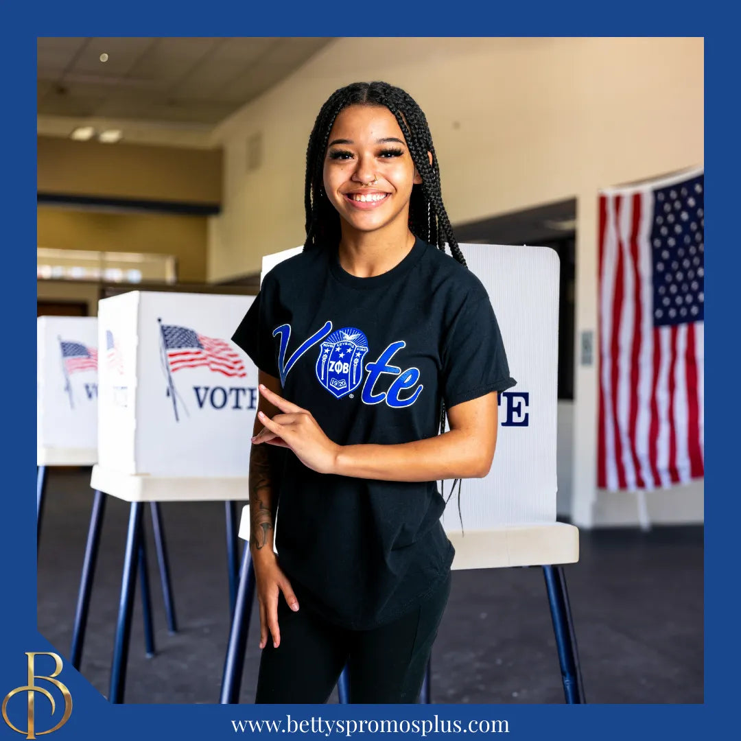 Zeta Phi Beta ΖΦΒ VOTE Screen Printed T-Shirt-Zeta Phi Beta Paraphernalia-Zeta Phi Beta T-Shirts-Betty's Promos Plus