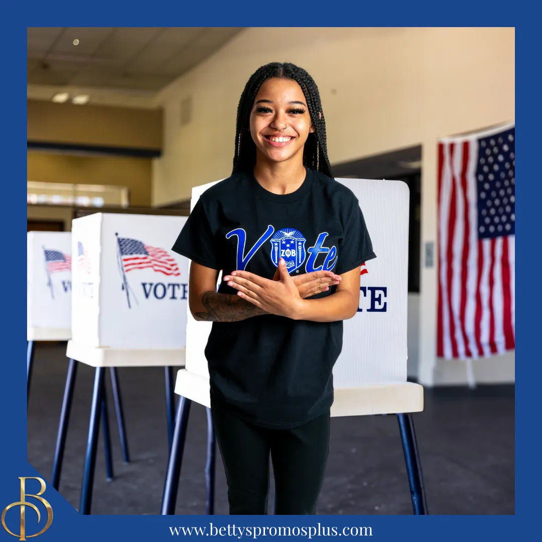 Zeta Phi Beta ΖΦΒ VOTE Screen Printed T-Shirt-Zeta Phi Beta Paraphernalia-Zeta Phi Beta T-Shirts-Betty's Promos Plus