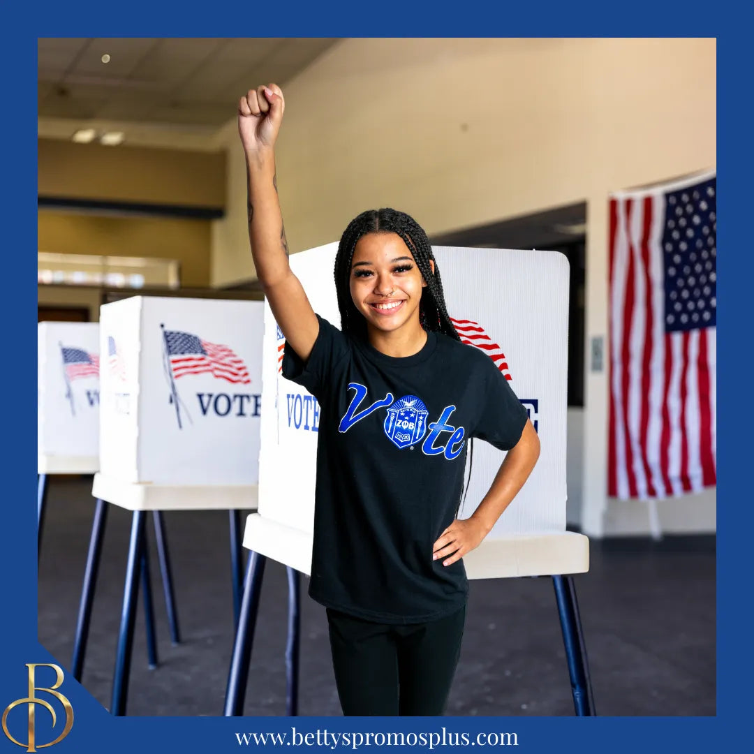 Zeta Phi Beta ΖΦΒ VOTE Screen Printed T-Shirt-Zeta Phi Beta Paraphernalia-Zeta Phi Beta T-Shirts-Betty's Promos Plus