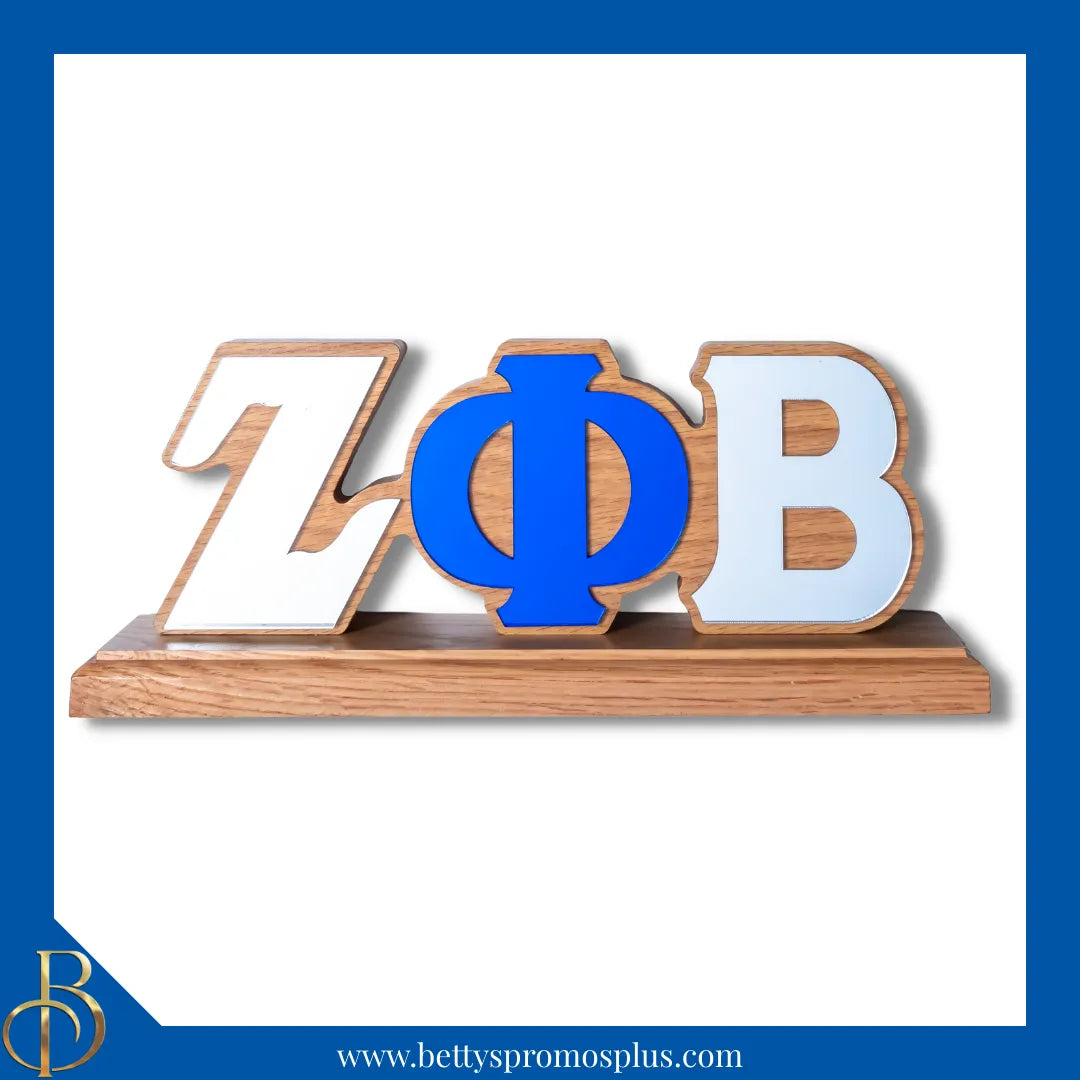 Zeta Phi Beta ΖΦΒ Wooden Desk Ornament with Mirrored Letters-Wood-Zeta Phi Beta Paraphernalia-Zeta Phi Beta Desk Ornament-Betty's Promos Plus