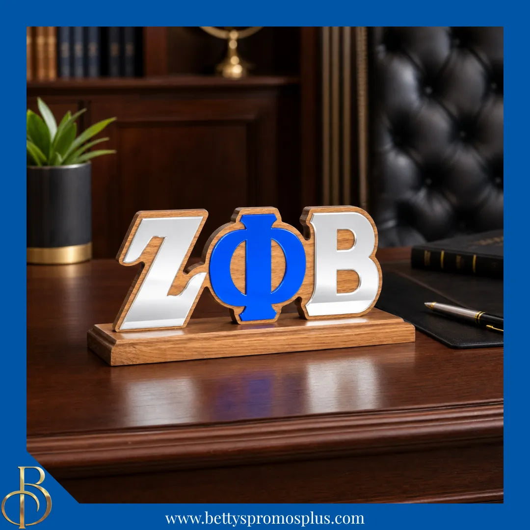 Zeta Phi Beta ΖΦΒ Wooden Desk Ornament with Mirrored Letters-Zeta Phi Beta Paraphernalia-Zeta Phi Beta Desk Ornament-Betty's Promos Plus