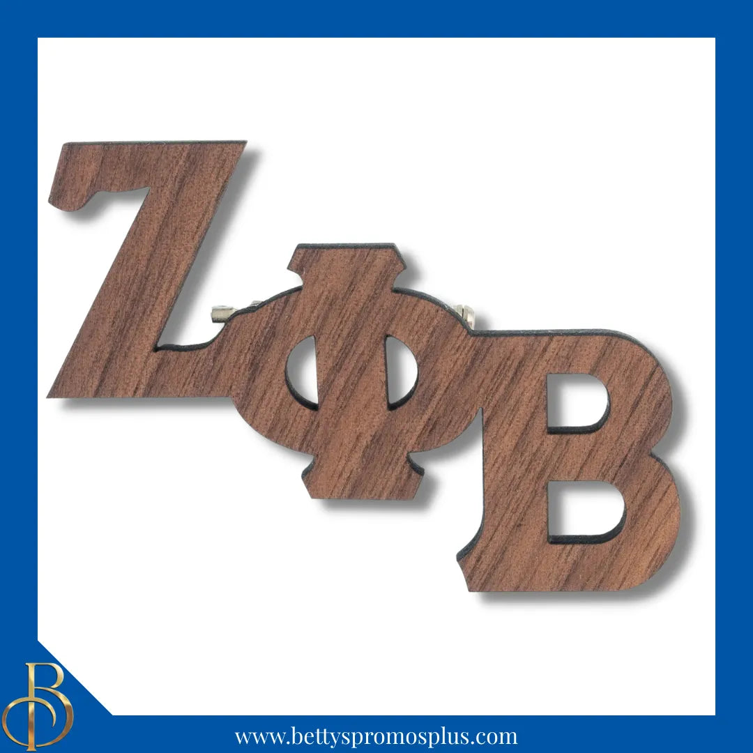 Zeta Phi Beta ΖΦΒ Wooden Greek Letters Lapel Pin-Brown-Large-Zeta Phi Beta Paraphernalia-Zeta Phi Beta Lapel Pin-Betty's Promos Plus