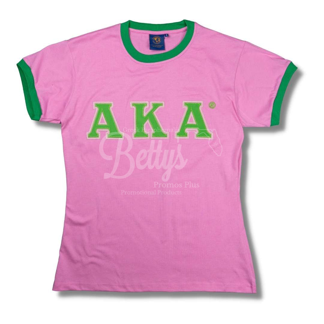 Alpha Kappa Alpha 1908 Embroidered Ringer T-ShirtAKA-Pink-Small-Betty's Promos Plus Greek Paraphernalia