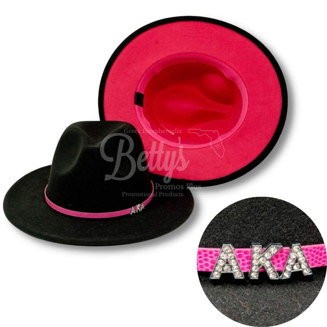 Alpha Kappa Alpha AKA 2-Tone Fedora Hat AKA Fedora with BandBlack Hat-Hot Pink Underbrim-Betty's Promos Plus Greek Paraphernalia