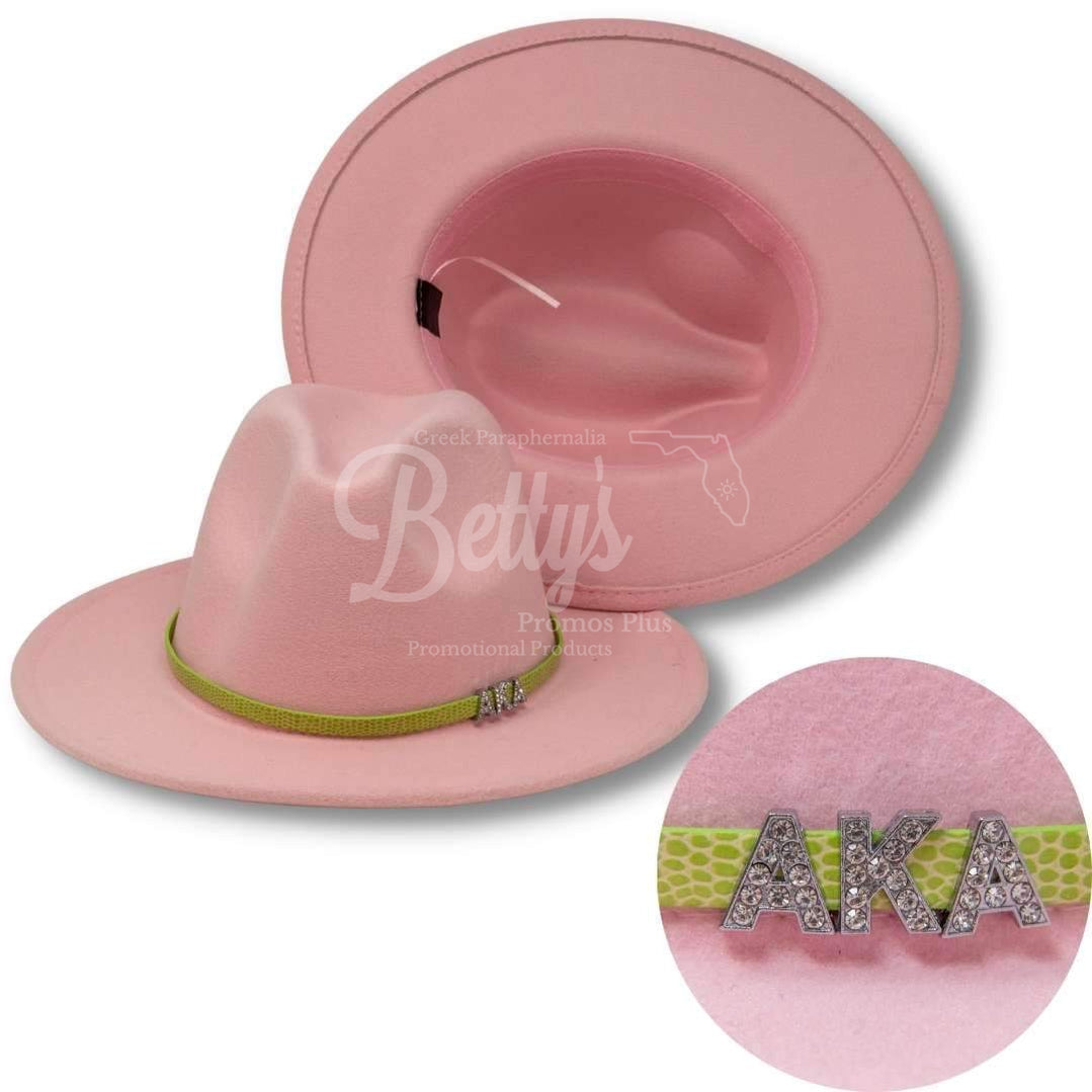 Alpha Kappa Alpha AKA 2-Tone Fedora Hat AKA Fedora with BandLight Pink Hat-Light Pink Underbrim-Betty's Promos Plus Greek Paraphernalia