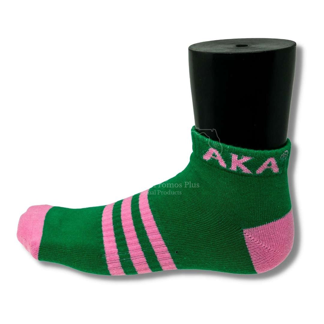 Alpha Kappa Alpha AKA 3 Stripe Ankle Socks with Arch SupportGreen-Betty's Promos Plus Greek Paraphernalia