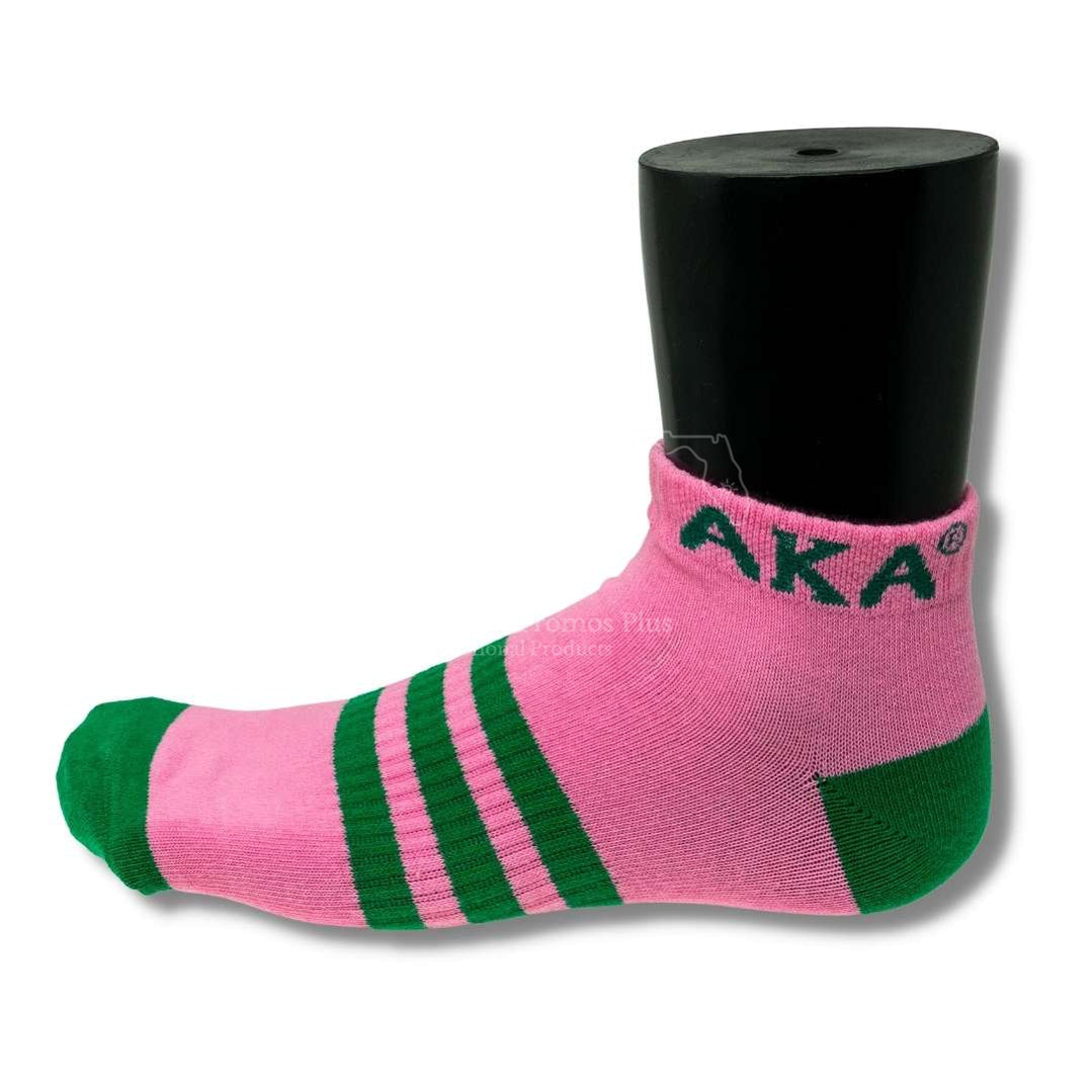 Alpha Kappa Alpha AKA 3 Stripe Ankle Socks with Arch SupportPink-Betty's Promos Plus Greek Paraphernalia