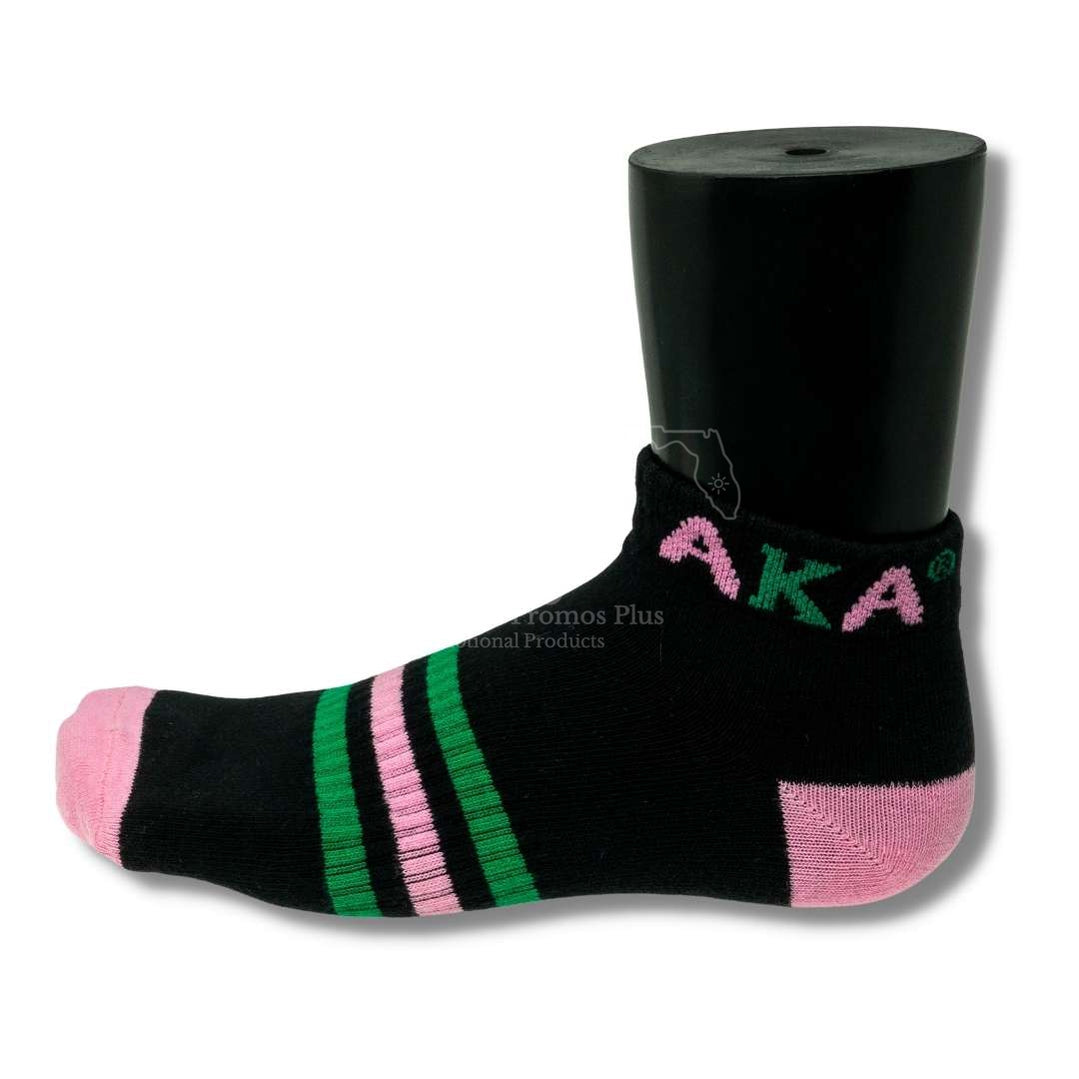 Alpha Kappa Alpha AKA 3 Stripe Ankle Socks with Arch SupportBlack-Betty's Promos Plus Greek Paraphernalia