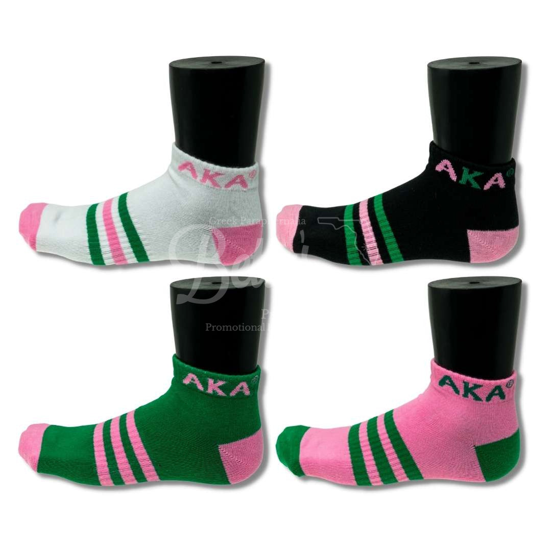 Alpha Kappa Alpha AKA 3 Stripe Ankle Socks with Arch Support-Betty's Promos Plus Greek Paraphernalia
