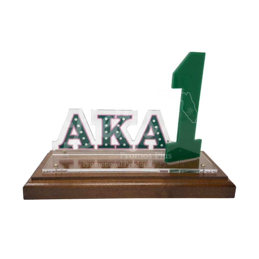 Alpha Kappa Alpha AKA Acrylic Desktop Ornament Line Number Display with Wooden Base for Desk-Betty's Promos Plus Greek Paraphernalia