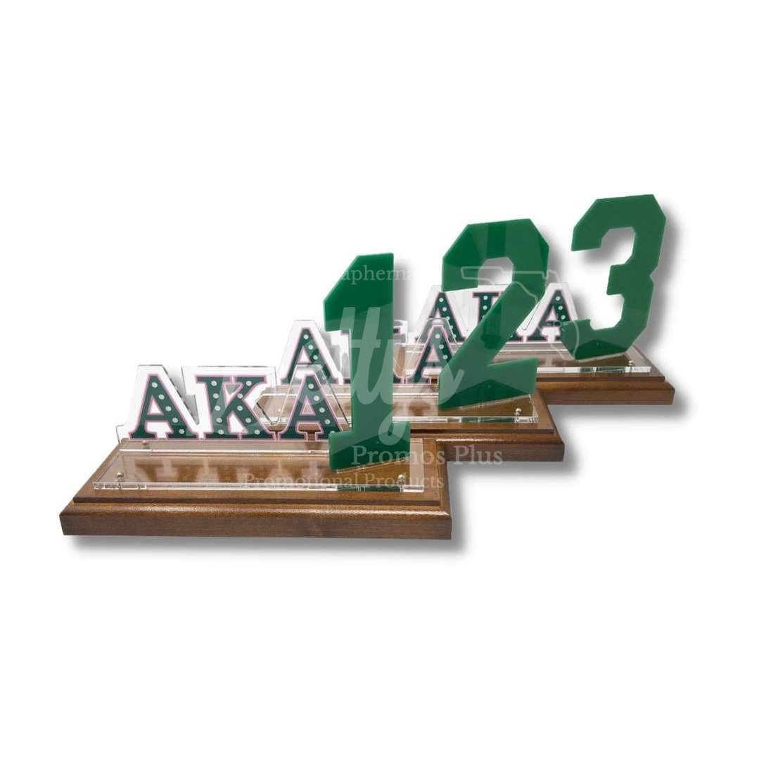 Alpha Kappa Alpha AKA Acrylic Desktop Ornament Line Number Display with Wooden Base for Desk1-Betty's Promos Plus Greek Paraphernalia
