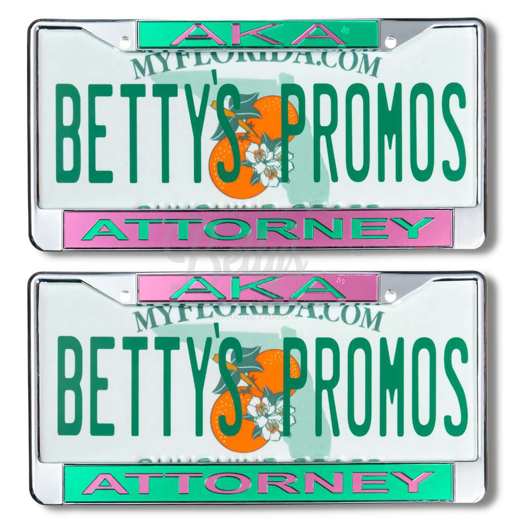 Alpha Kappa Alpha AKA Attorney Metal Acrylic Mirror Laser Engraved Auto Tag License Plate Frame-Betty's Promos Plus Greek Paraphernalia