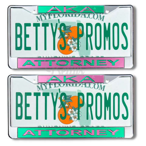 Alpha Kappa Alpha AKA Attorney Metal Acrylic Mirror Laser Engraved Auto Tag License Plate Frame-Betty's Promos Plus Greek Paraphernalia