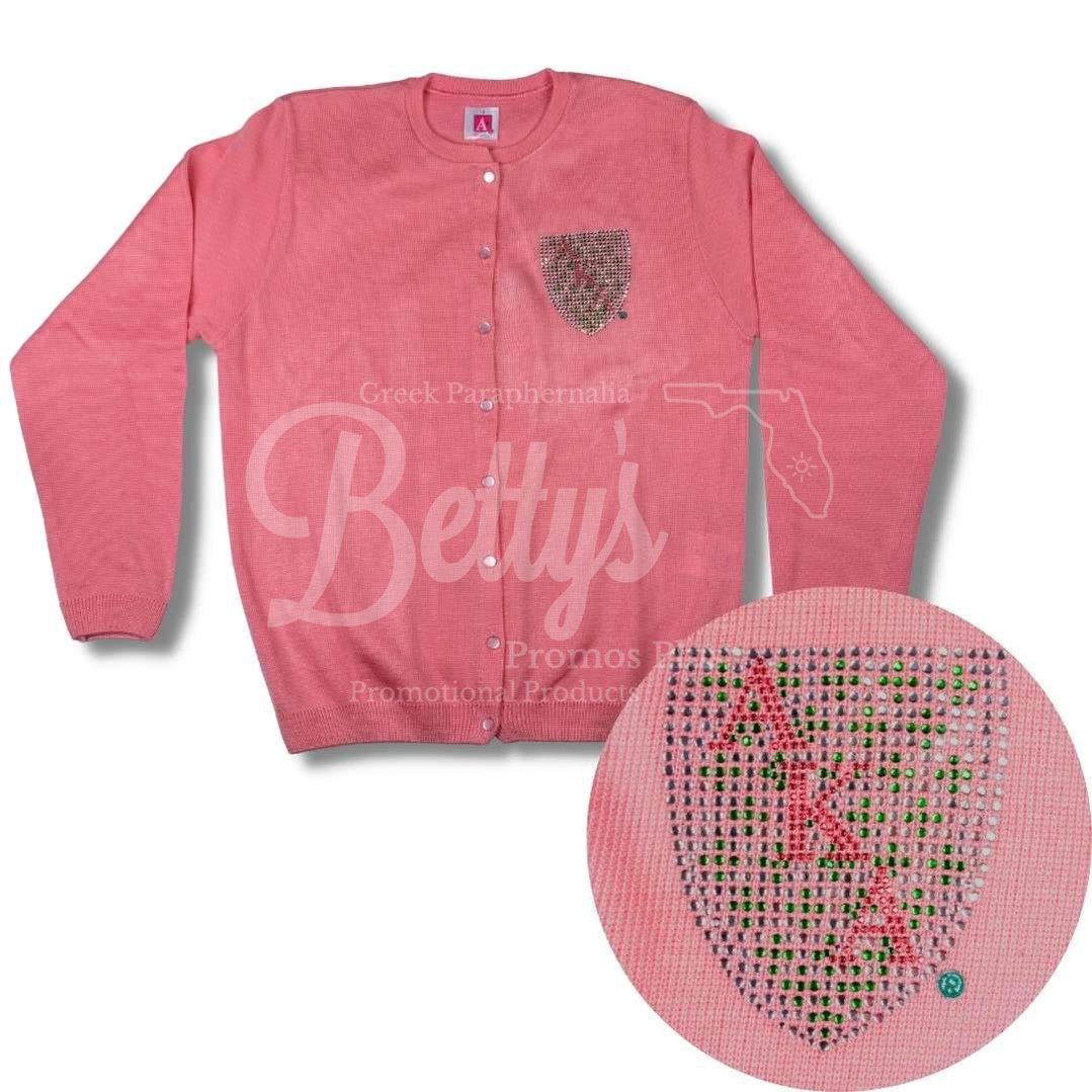 Alpha Kappa Alpha AKA Bling Cardigan SweaterPink-Small-Betty's Promos Plus Greek Paraphernalia