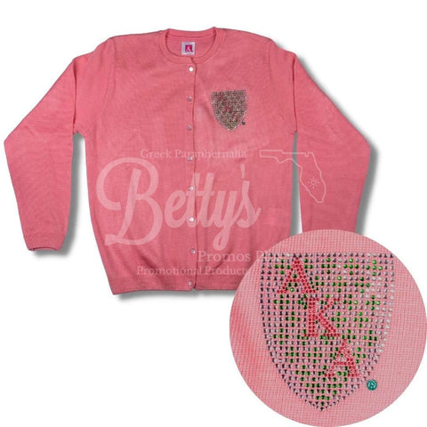Alpha Kappa Alpha "AKA Bling" Cardigan SweaterPink-Small-Betty's Promos Plus Greek Paraphernalia