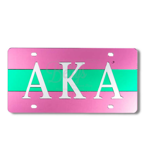 Alpha Kappa Alpha AKA Collegiate Block Acrylic Mirrored Laser Engraved Auto Tag License PlatePink & Green Alternating-Betty's Promos Plus Greek Paraphernalia