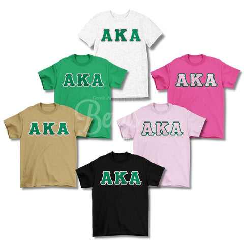 Alpha Kappa Alpha AKA Double Stitched Applique Embroidered Greek Letter Line T-Shirt-Betty's Promos Plus Greek Paraphernalia