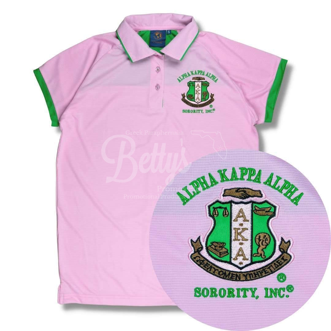 Alpha Kappa Alpha AKA Dry Fit Polo Golf ShirtPink-Small-Betty's Promos Plus Greek Paraphernalia