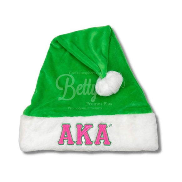 Alpha Kappa Alpha AKA Embroidered Greek Letters Deluxe Santa HatGreen-Betty's Promos Plus Greek Paraphernalia