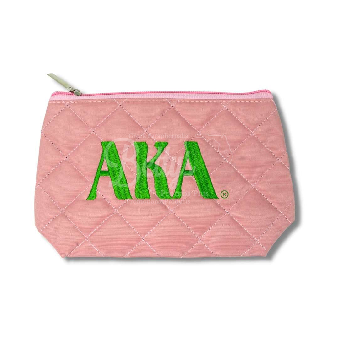 Alpha Kappa Alpha AKA Embroidered Greek Letters Quilted Cosmetic Case Makeup BagPink-Betty's Promos Plus Greek Paraphernalia