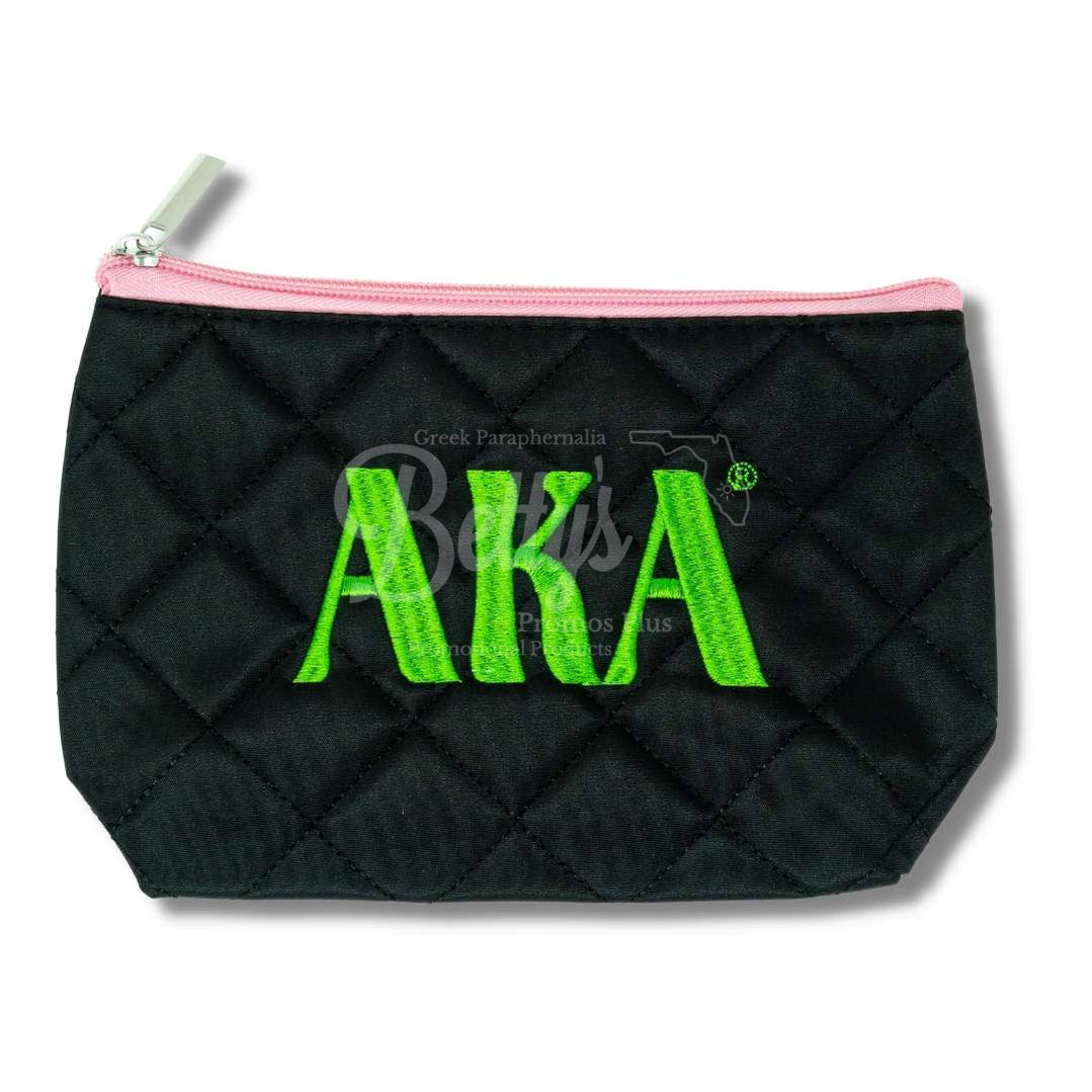 Alpha Kappa Alpha AKA Embroidered Greek Letters Quilted Cosmetic Case Makeup BagBlack-Betty's Promos Plus Greek Paraphernalia