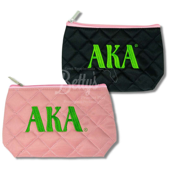 Alpha Kappa Alpha AKA Embroidered Greek Letters Quilted Cosmetic Case Makeup Bag-Betty's Promos Plus Greek Paraphernalia