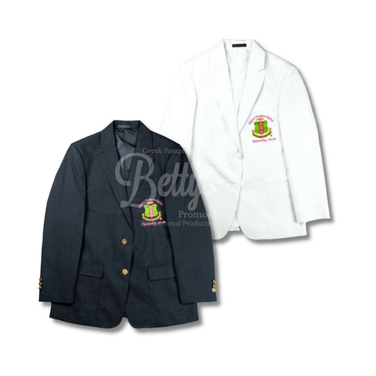 Alpha Kappa Alpha AKA Embroidered Shield Crest Blazer Sport Coat in Black or White-Betty's Promos Plus Greek Paraphernalia