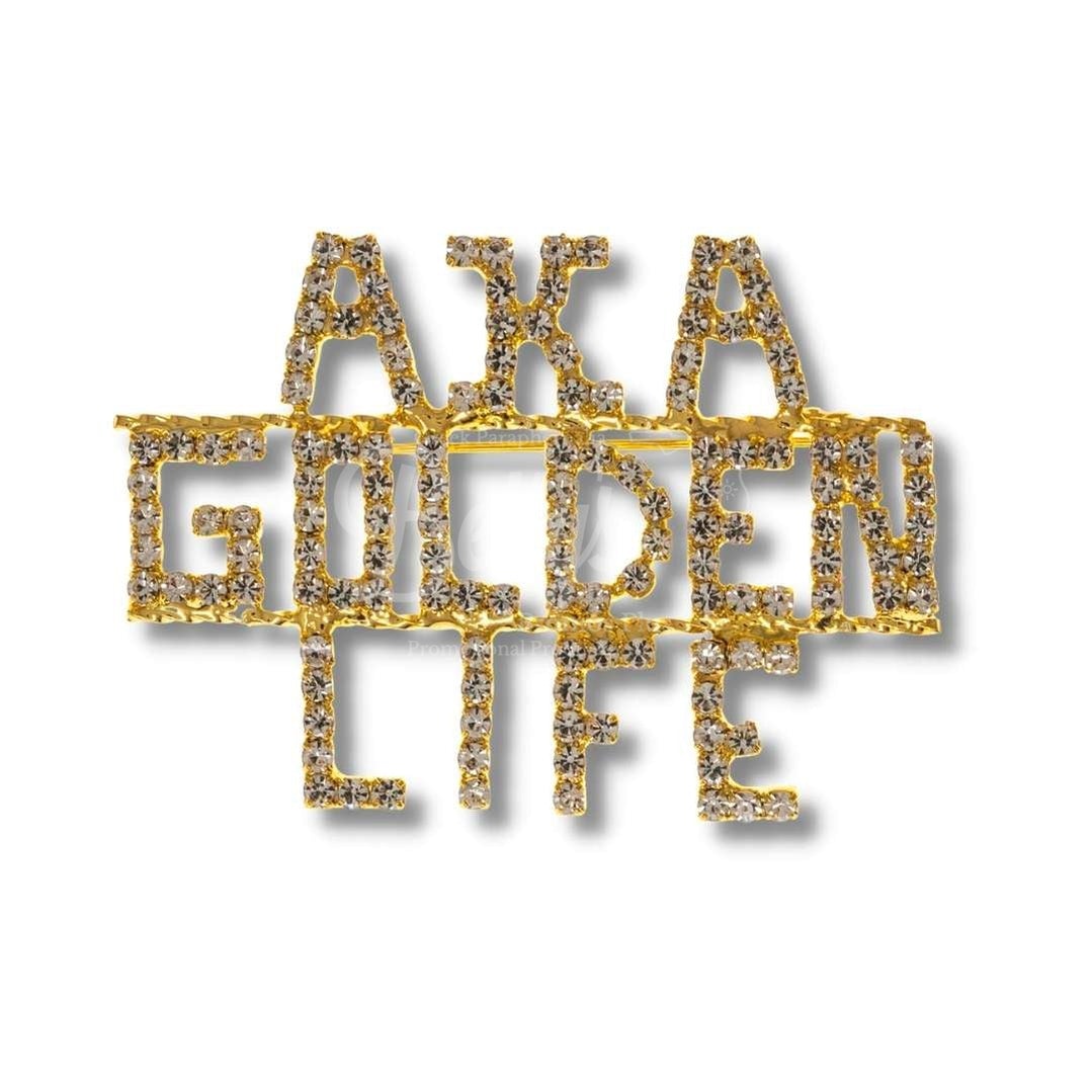 Alpha Kappa Alpha AKA Golden Life Rhinestone PinGold-Betty's Promos Plus Greek Paraphernalia