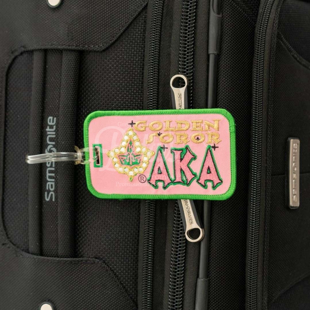 Alpha Kappa Alpha AKA Golden Soror Embroidered Luggage TagPink-Betty's Promos Plus Greek Paraphernalia