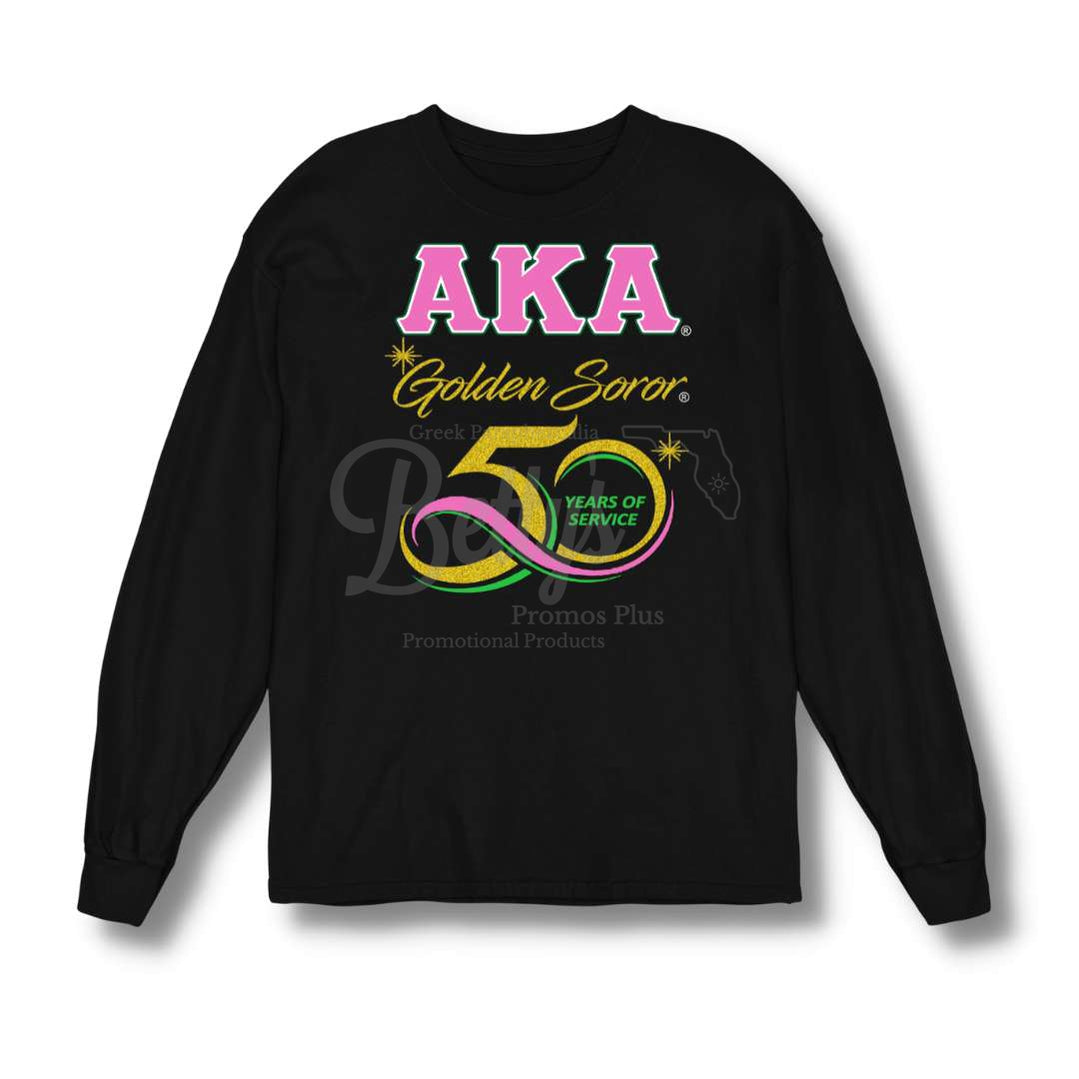 Alpha Kappa Alpha AKA Golden Soror Long Sleeve T-ShirtBlack-Long Sleeve-Small-Betty's Promos Plus Greek Paraphernalia