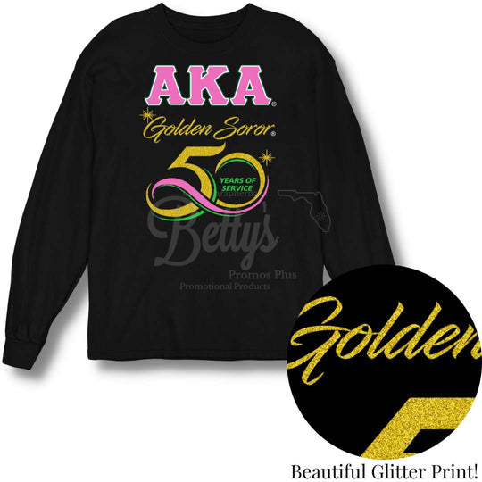 Alpha Kappa Alpha AKA Golden Soror Long Sleeve T-Shirt-Betty's Promos Plus Greek Paraphernalia