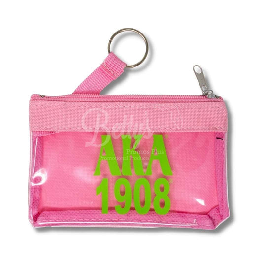 Alpha Kappa Alpha AKA Greek Letters Coin Purse with Zipper and KeyringPink-Betty's Promos Plus Greek Paraphernalia