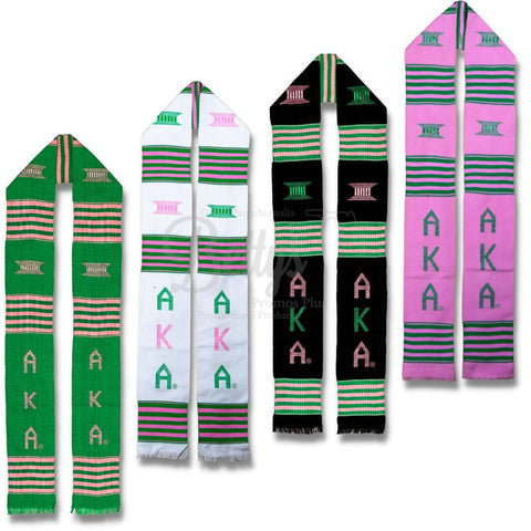 Alpha Kappa Alpha AKA Greek Letters Kente Cloth Graduation Stole-Betty's Promos Plus Greek Paraphernalia