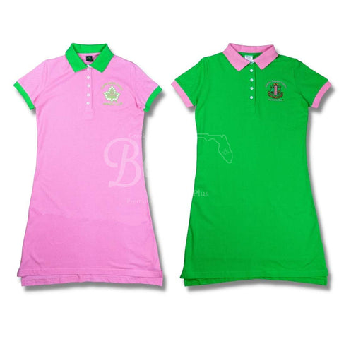 Alpha Kappa Alpha AKA Ivy Embroidered Polo Dress with Contrast Collar and Sleeves-Betty's Promos Plus Greek Paraphernalia