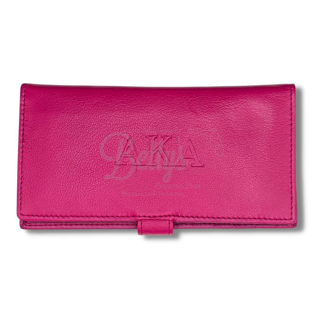 Alpha Kappa Alpha AKA Leather Checkbook Holder WalletPink-Betty's Promos Plus Greek Paraphernalia
