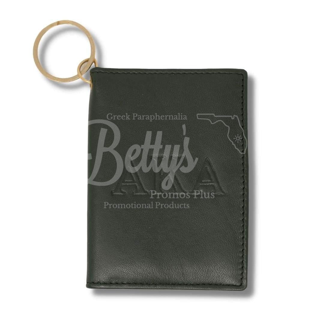 Alpha Kappa Alpha AKA Leather Embossed Keychain Wallet ID HolderGreen-Betty's Promos Plus Greek Paraphernalia