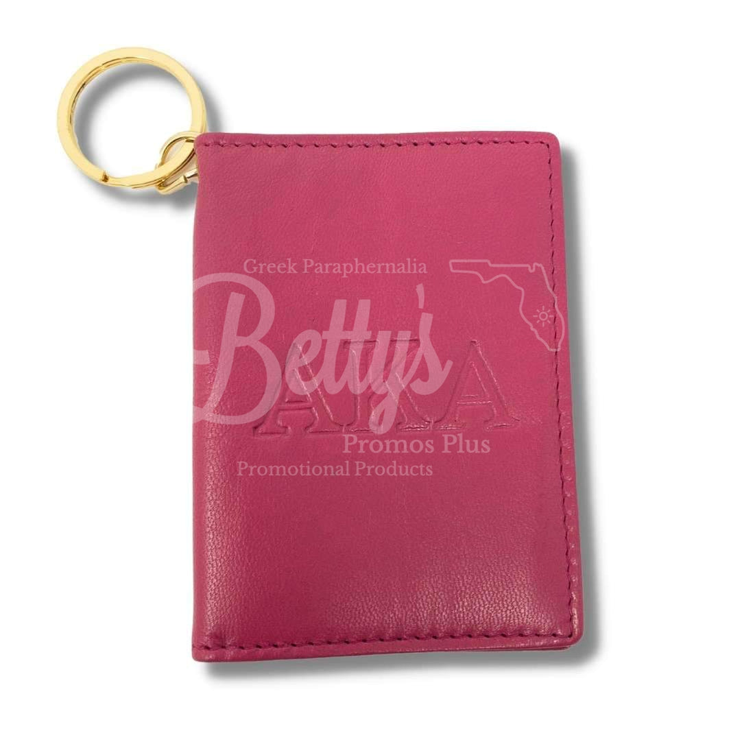 Alpha Kappa Alpha AKA Leather Embossed Keychain Wallet ID HolderPink-Betty's Promos Plus Greek Paraphernalia