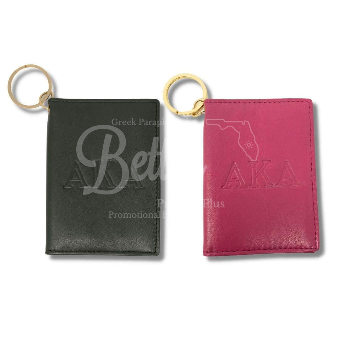 Alpha Kappa Alpha AKA Leather Embossed Keychain Wallet ID Holder-Betty's Promos Plus Greek Paraphernalia