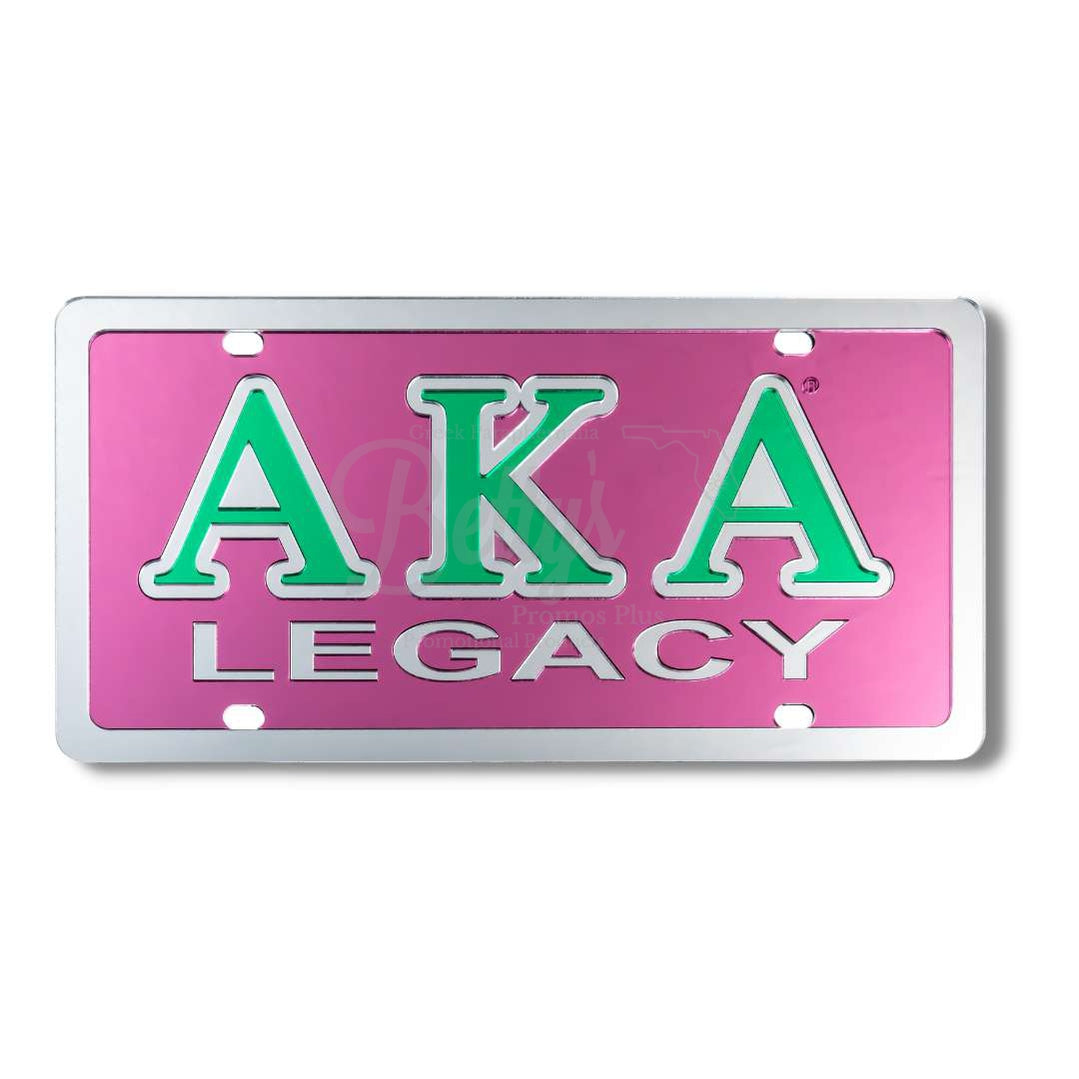 Alpha Kappa Alpha AKA Legacy Laser Engraved Auto Tag AKA License PlatePink Background-Betty's Promos Plus Greek Paraphernalia