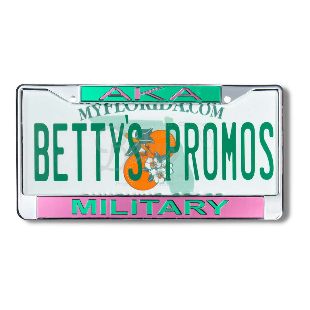 Alpha Kappa Alpha AKA Military Metal Acrylic Mirror Laser Engraved Auto Tag FramePink Bottom-Betty's Promos Plus Greek Paraphernalia