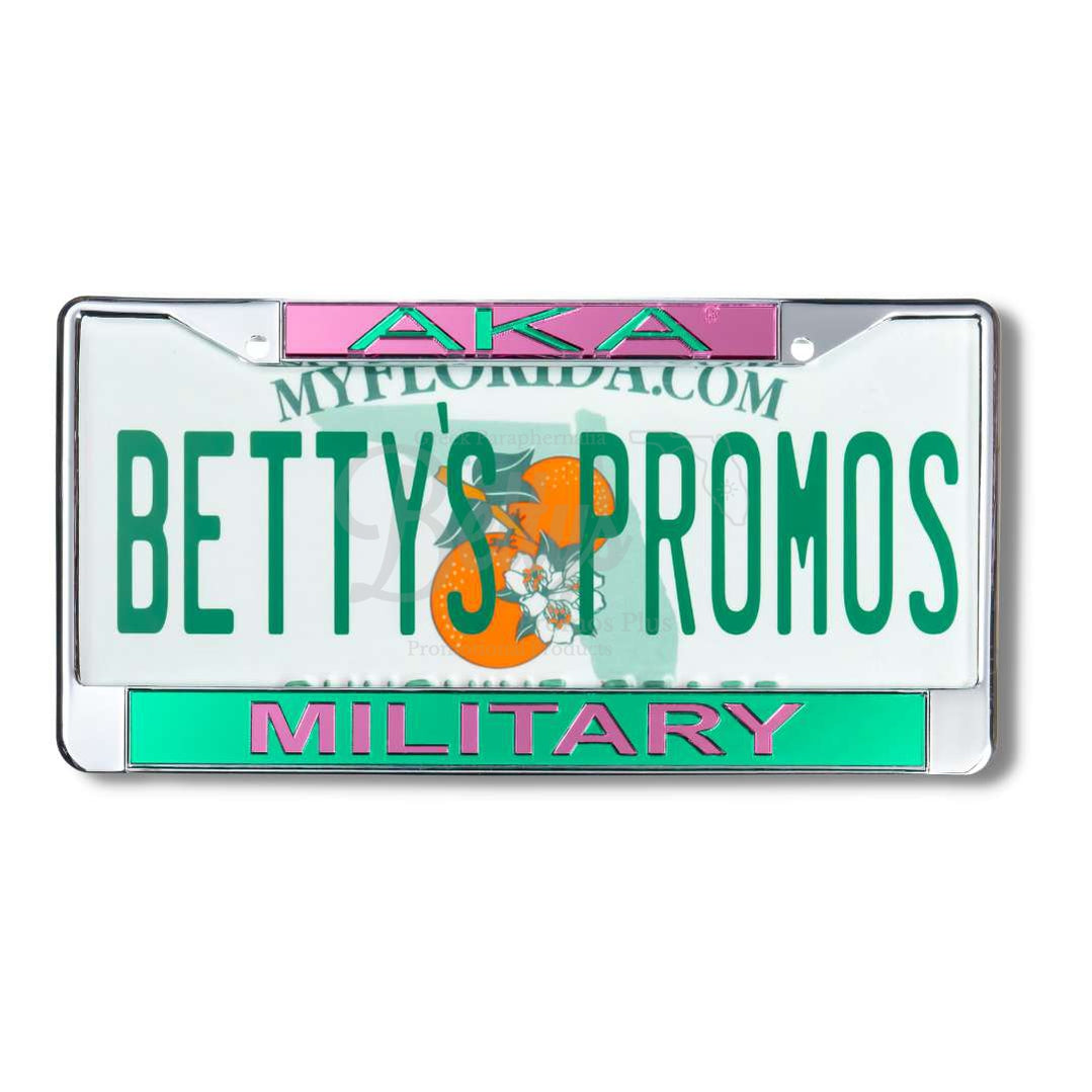 Alpha Kappa Alpha AKA Military Metal Acrylic Mirror Laser Engraved Auto Tag FrameGreen Bottom-Betty's Promos Plus Greek Paraphernalia