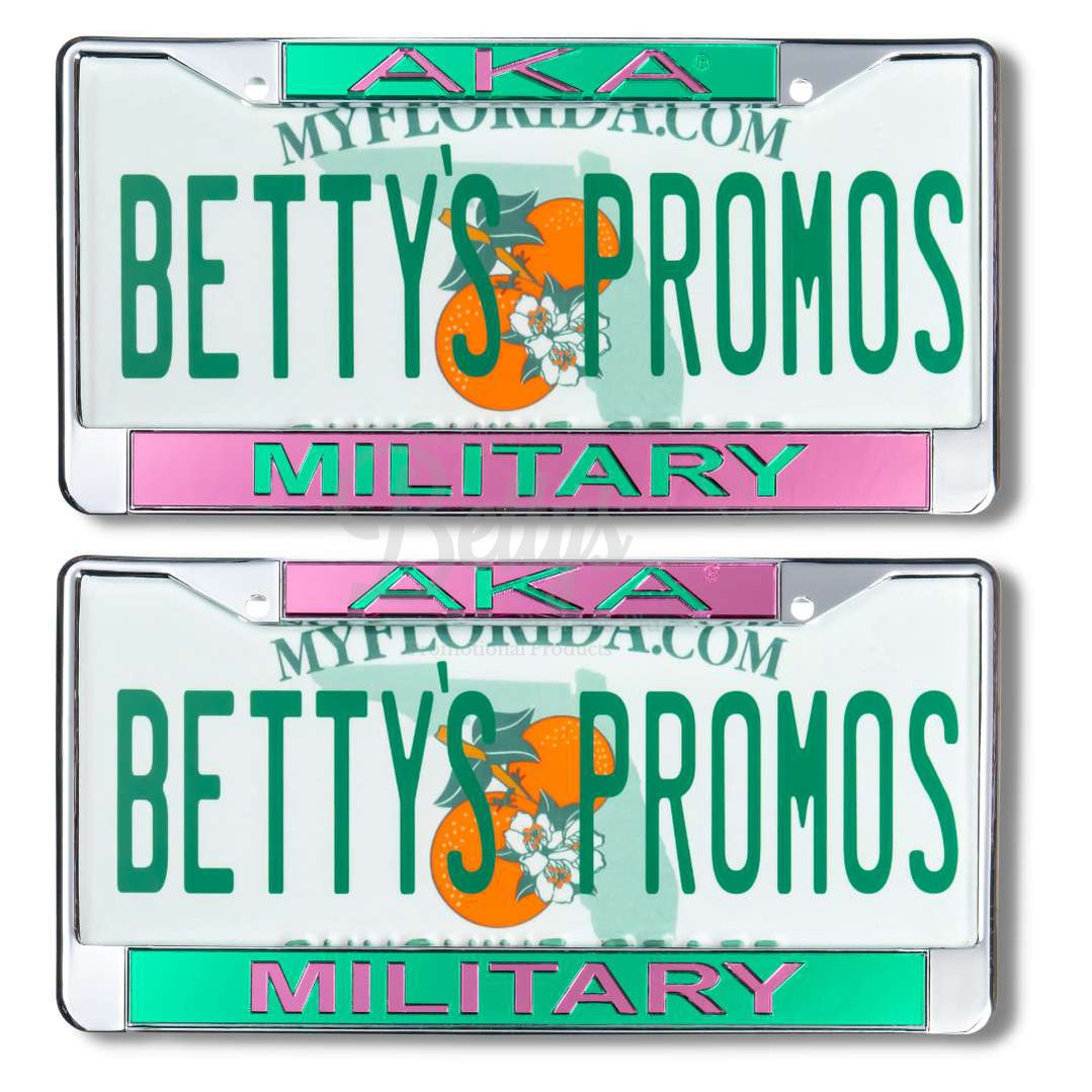 Alpha Kappa Alpha AKA Military Metal Acrylic Mirror Laser Engraved Auto Tag Frame-Betty's Promos Plus Greek Paraphernalia
