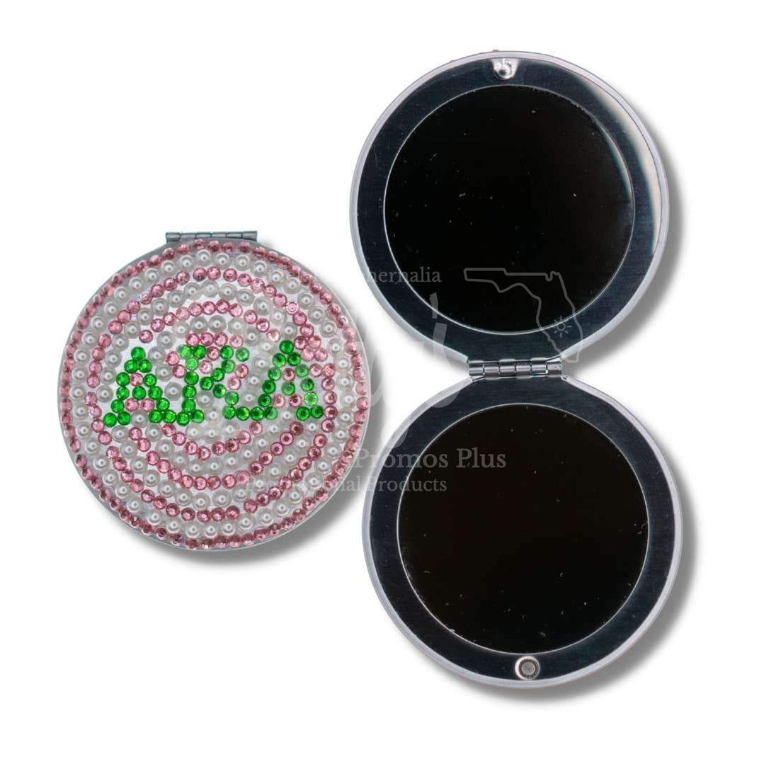 Alpha Kappa Alpha AKA Pearl & Rhinestone Bling Compact MirrorPink-Betty's Promos Plus Greek Paraphernalia