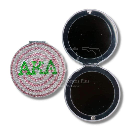 Alpha Kappa Alpha AKA Pearl & Rhinestone Bling Compact MirrorPink-Betty's Promos Plus Greek Paraphernalia